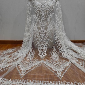 High quality Sequin beaded Lace Fabric Wedding Bridal Dress,Embroidery Tulle Mesh Lace,Bead Applique