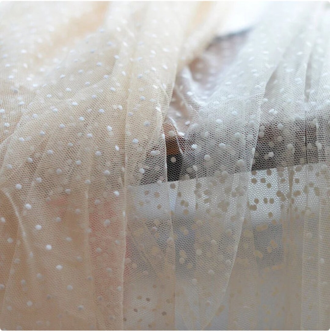 Beige Flocking Beige Polka Dot Flocking Embroidered Lace Fabric ,cotton Floral ...