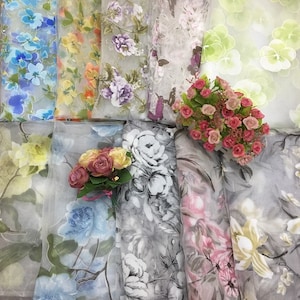 3D Flower organza Lace Fabric Organza Fabric,Printed Fabric,Soft Fabric,Summer Dress Fabric,Fabric By The Yard