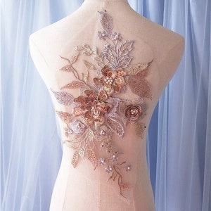 3 colors 1 pc 3d pink flower Lace Applique ,  for Wedding Gown, Lace Bodice, Dresses Decor