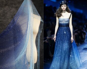 Blue Glitter Tulle Fabric, Soft Sparkle Glitter star tulle,for wedding lace bridal lace dress fabric veil lace 51" width