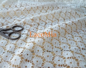 White Lace Fabric Cotton Bridal Lace Fabric, off-white floral cotton lace fabric59" width