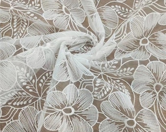 Lotus Flowers Tulle Mesh Lace Fabric  for Wedding Gown, Flower Girld Dress, Baptism Dress