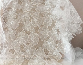 Soft White Ivory Guipure Lace Fabric, Bridal Lace material, for Wedding Dresses, Veils, Couture Fabric Lace