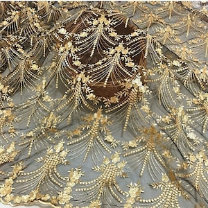 3 colors 1 Yard Gold Retro Flower Embroidery lace fabric  , Floral Tulle Lace Fabric, Wedding Dress, Prom Gown By 1 Yard