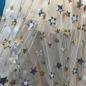 Tulle  Stars Sequined Lace Fabric ,Wedding Dress Fabric Dress Veil Bridal Lace Fabric 51&quot; width