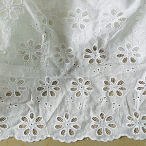Off White Cotton Fabric With Embroidered Flower,For Wedding Dress, Table Cloth, Doll Outfits