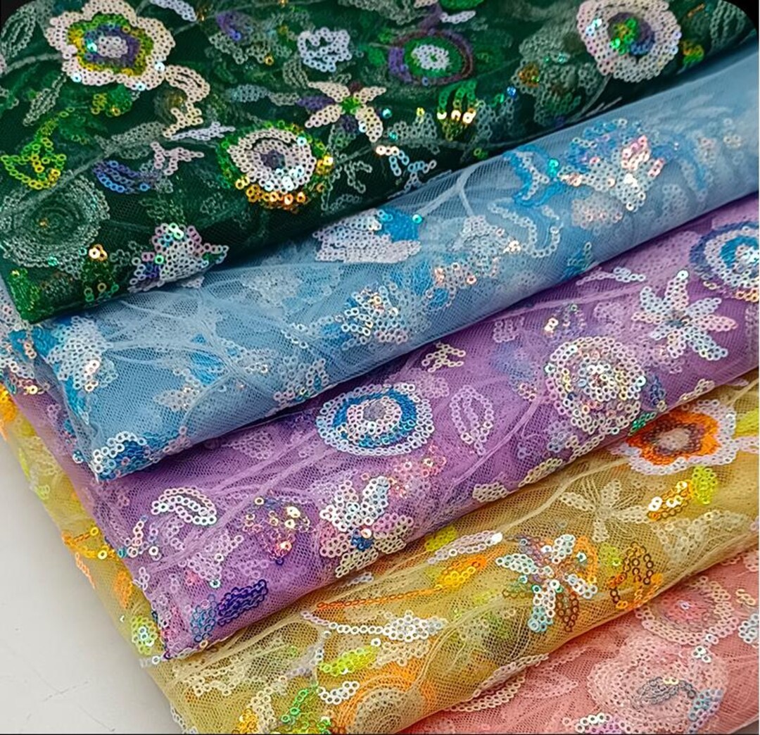 Sequine Color 5 Colors Colorful Sequin Flowers Embroidered Lace Fabric Sequined Light ...