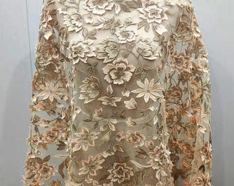Encaje bordado con cuentas, con lentejuelas, vestido de novia, bordado de novia, tela de encaje de tul cortada a medida