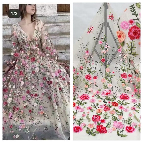lace dress fabric uk 5 Colors 1 Set Lace Fabric Peony Exquisite Flower Embroidery Soft Tulle Fabric Wedding Lace Bridal Lace Dress Fabric 51" Width