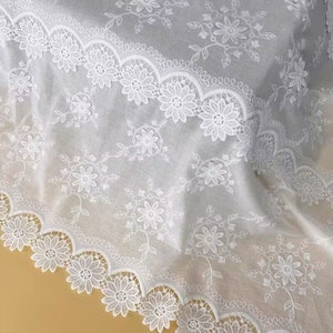 Cotton Fabric, Off white Daisy Flowers Cotton Fabric, Cotton Floral Fabric Wedding Boho Dress Lace Fabric by the yard