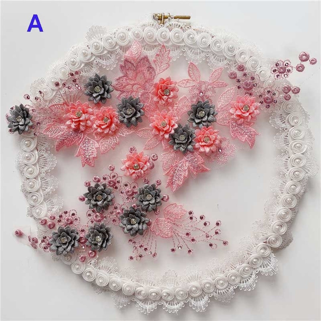 Rose Flower Embroidery Lace Applique 3D Flower Applique for Prom Dress