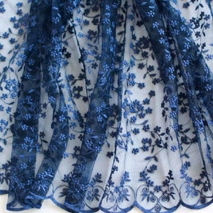 High Quality 1Yard Navy Blue Floral Embroidery Tulle Lace Fabric,soft tulle For Girl Dress Tutu Dress Wedding Dress Bridal Veil 1 Yard