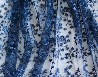 High Quality 1Yard Navy Blue Floral Embroidery Tulle Lace Fabric,soft tulle For Girl Dress Tutu Dress Wedding Dress Bridal Veil 1 Yard