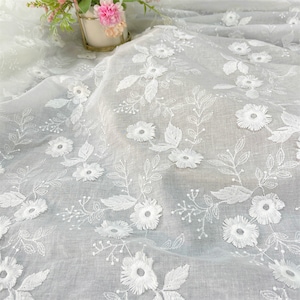 Off white Floral  Cotton Fabric for Doll Dress, Boho Cotton Dress, Lace Top or Women&#39;s Clothing