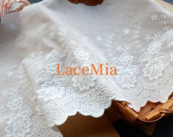 Vintage Scalloped Lace Trim Off white Cotton Lace,cotton trim with 23cm 9" wide lace 1 yard