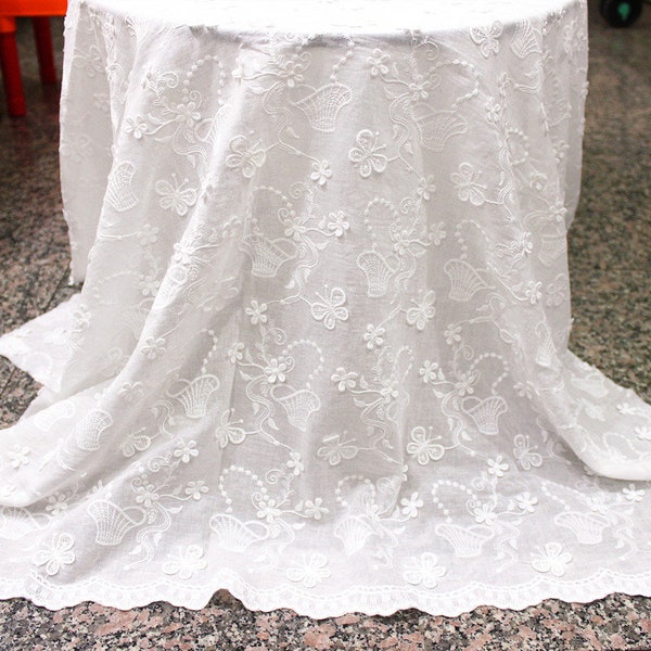 2023new arrival, Cotton eyelet lace fabric with Guipure embroidery, off white cotton Guipure lace fabric,