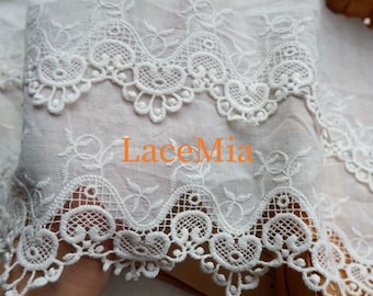 High-quality double-layer white cotton lace decoration, sewing lace, bridal lace, Cotton lace off white scalloped lace trim for skirts,