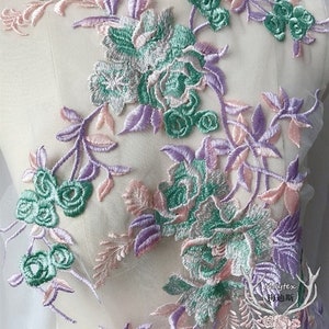 3 color 1pc purple Flower lace applique flower embroidery applique ,  for Wedding Gown, Lace Bodice, Dresses Decor