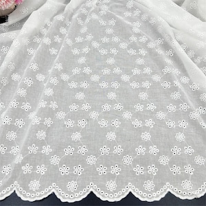 White Cotton Eyelet Floral Fabric for blouse, lace top, Boho dress, Home Decor, By 1 yard
