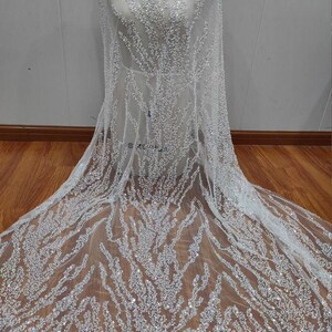 3D Beaded sequined Lace Fabric,Bridal Dress Lace Fabric,Beaded Tulle Wedding Dress Lace,Couture Lace,Bead Fabric By The Yard