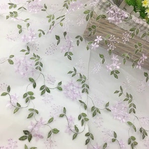 1 Yard 4 Colors Pink flower Lace Fabric Floral green leaf Embroidered Tulle lace, Floral Tulle Fabric, Wedding Dress, Prom Gown By 1 Yard