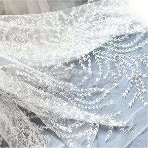 New!High Quality 1Yard Leaf Lace Fabric, Leaf Branch Embroidery Lace Fabric, Embroidered Tulle Mesh Lace Fabric, Bridal Lace Fabric By the