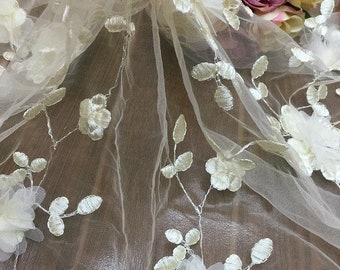 Flower Embroidery Stunning Blossom Lace Fabric for Party Dress Wedding Gown Train 51 inches Width Sold by 1 yard