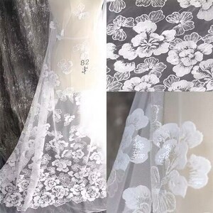 Gorgeous Vintage Lace Fabric, White Big Flower Lace Fabric,Wedding Dress, Shiny Sequin Lace,Bridal Dress,Embroidery Floral Lace,