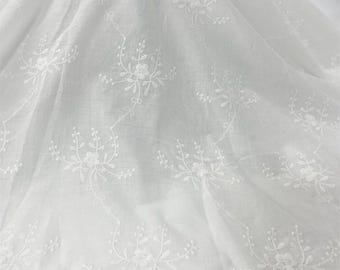 Floral Cotton Fabric,Embroidered Fabric,Flower Fabric,Dress Fabric,Upholstery Fabric,Fabric by the Yard,White Fabric,Soft Fabric