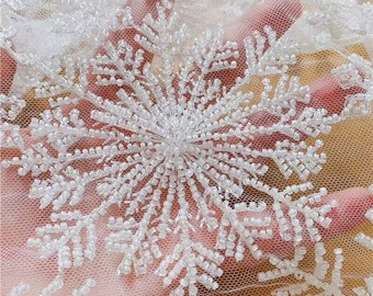 Gorgeous 3D Flower Off-White Snowflake Bead Lace,Wedding Bridal Dress,French Lace,Bead Dress,