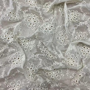 Eyelet Cotton Fabric By Yard, Cotton Embroidered Fabric, Hollowed Out Lace Fabric, Wedding Gown Lace Fabric