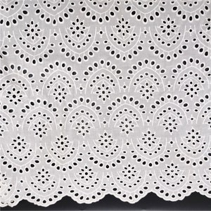 Retro Eyelet Cotton Lace Fabric, Off white Cotton Fabric with Scalloped Edges, Embroidery Cotton Fabric 53&quot; Width Sold By the Yard