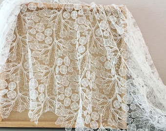 White Ivory Guipure Mesh Lace Fabric, Floral Wedding Fabric Soft Bridal Lace Fabric By The Yard