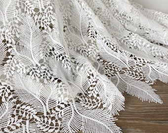 Feather water-soluble openwork lace Embroidery Tulle Lace Fabric, Mesh Tulle Fabric for Wedding Dress, Bridal Lace Fabric, Sold By the Yard