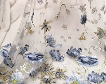High Quality! Charming Flower Lace Fabric Floral Embroidered Tulle Fabric Dress Bridal Veil Wedding Floral Lace Fabric Sell By the Yard