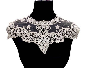 vintage lace collar off white embroidery lace collar applique one piece,for Wedding applique Bridal Headwea veil applique