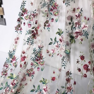 Color flower embroidery lace fabric plant Floral mesh fabric soft tull fabric Wedding Bridal Gown Lace Girl Dress Fabric Sell By the Yard