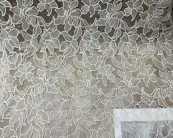 Soft White Ivory Guipure Lace Fabric, Bridal Lace material, for Wedding Dresses, Veils, Couture Fabric Lace