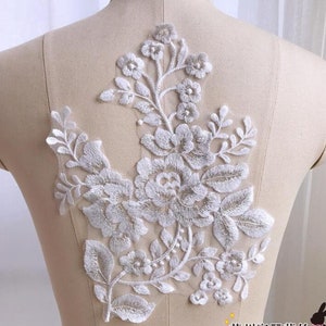 1 pc ivory silver flower Lace Applique, Venice Lace Applique,for Wedding applique Bridal Headwea veil applique
