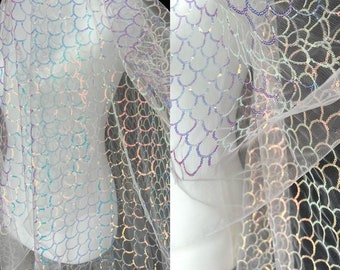 Colorful sequin embroidery Lace Fabric Sequins Tulle Fabric for Wedding Dress, Bridal Lace Fabric, Sold By the Yard