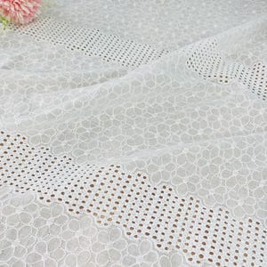 Eyelet Stripe Lace Fabric, Floral Embroidery Fabric, For Dress, Curtain, Table Runner, Costume Design