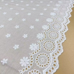 Cotton Fabric, Off white Daisy Flowers Cotton Fabric, Cotton Floral Fabric Wedding Boho Dress Lace Fabric by the yard