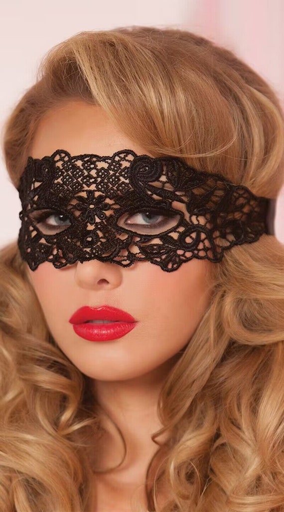 Embroidered Lace Filigree Heart Eyemask Adult Black Embroidered Lace Filigree Heart Eyemask Adult Black