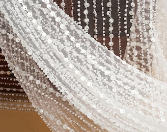 Transparent Crystle Sequin Lace Fabric,for Bridal Wedding Dress, Mesh Embroidery Tulle flower applique fabric by the yard