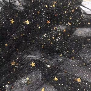 7 Colors Gold Glitter Sequins Star moon Lace Fabric Star moon Soft Tulle Fabric  DIY Dance Costume Wedding Bridal Gown Full Dress Craft