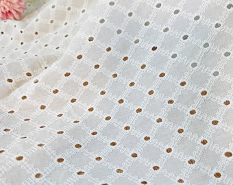 Eyelet Embroidery Flower Cotton Lace Fabric in Off white, Dress Blouse Fabric, By 1 Yard