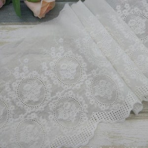 Cotton lace trim eyelet lace white lace flower embroidery,for wedding veil belt lace trim  9&quot; width