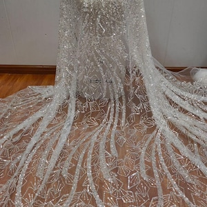diamond White Sequin beading flower Lace Fabric Tulle Mesh Lace Fabric For tutu dress, banquet dresses