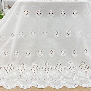 Wave stripe Embroidery Cotton Jacquard Fabric Off white Eyelet Floral Lace,For Boho dress, Beach Dress, Bridal Dress, by yard